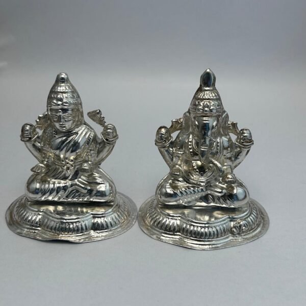 (3 in) Silver Lakshmi & Ganesha Idol (Big) (110 Grams)